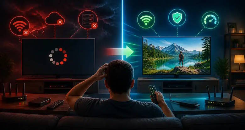 Увеличьте буфер, если IPTV-плеер это позволяет